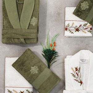 Solid Bath Robe with Embroidery